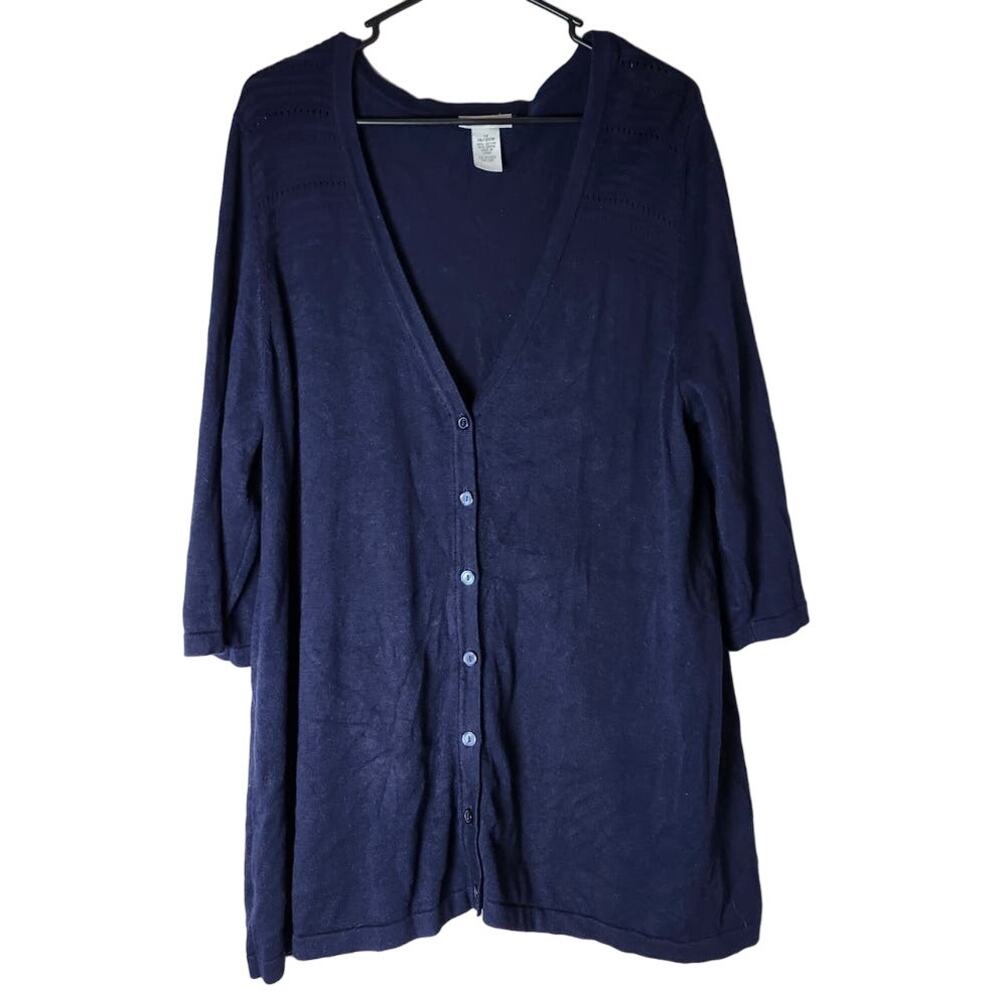 Catherines Cardigan Sweater Blue Button Up V-Neck‎ 3/4 Sleeve Plus Size 18/20